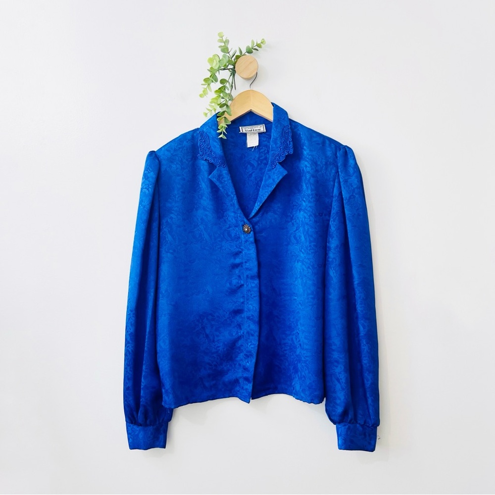 Charlotte VanHorne Vintage Cobalt Blue 100% Polyester Classy Chic Blouse